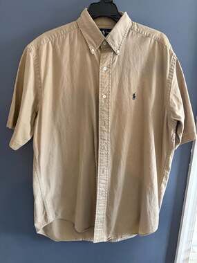 Polo Ralph Lauren Blake Short Sleeve Button Down Shirt Khaki Tan Size Medium